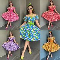 ราคา เดรสสุ่มทองกวาวลายดอกใหญ่ ชุดวนิดา ชุดทองกวาว ชุดธีมงานวัด (1946118876)