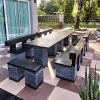 ราคา โต๊ะโมเดิร์นพนักพิง โต๊ะสนามปูนปั้น โตีะสนามโมเดิร์น ขนาด 300*80 cm. รุ่น OneD (20868298461)