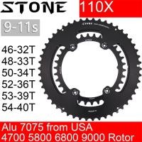 ราคา Stone ใบจานหน้าจักรยาน 110bcd สําหรับ Shimano FC-4700 5800 6800 9000 105 R7000 R8000 R9100 Rotor 4 Bolts Road Bike 52 36T 53 39T 54 40T 50 34T 46 32T 2X (19690605978)