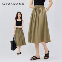 ราคา GIORDANO WOMEN Ribbon smocked elastic waist long skirt 13465348 (27732520889)