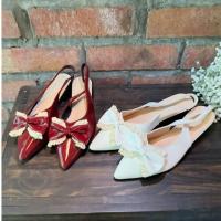 ราคา รองเท้าส้นแบนหนังมันพร้อมสายรัดยางยืดและโบว์ 3 สี แดง ดํา ขาว สไตล์คุณนาย ที26พี่ (43322858580)