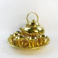 ราคา ชุดน้ำชากาแป้นใหญ่ทองเหลือง ถาดทองเหลืองหล่อหนา 10 นิ้ว ขอบแบ (22572457893)