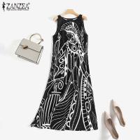 ราคา Zanzea ชุดเดรสยาวลําลอง คอกลม แขนกุด พิมพ์ลาย ทรงหลวม สไตล์วินเทจ สําหรับผู้หญิง (28550462551)