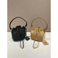 ราคา พิเศษเปิดตัวครั้งแรกเกรดเพดานสไตล์ใหม่ Prada Prada Pure Handmade Raffia ทอ Drawstring Bucket Bag, กระเป๋าสะพายข้างกระเป๋าถือ FNMB (48603209529)
