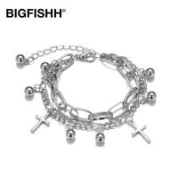 ราคา BF สร้อยข้อมือกางเขน สร้อยข้อมือ Cross กางเขน สร้อยข้อมือสีเงิน 15-20cm (6732921168)