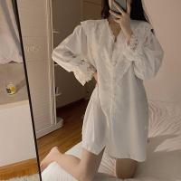 ราคา ชุดนอนผู้หญิง ชุดนอนแฟชั่น ชุดนอนเดรสกระโปรง ชุดนอนเดรสลูกไม้แขนยาวสไตล์เกาหลีคุณหนูสีเจ้าหญิงขาวผ้านิ่มใส่สบาย (19764077265)