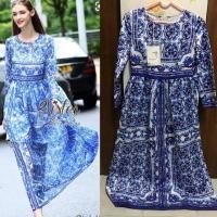 ราคา งานป้ายเดรสยาวลายโบฮิเมี่ยนสีฟ้าแขนยาว (6149264741)