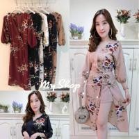 ราคา เดรสยาวไขว้หน้า ด้านในเป็นกางเกง แต่งกระโปรงผ่าด้านนอก ผ้าหนังกบพิมพ์ลายดอก (711348530)