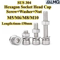 ราคา [LMQ-BTNLJLS] สกรูหัวจมหกเหลี่ยม SUS304 + เครื่องซักผ้า + ชุดชุดสี่ชิ้น Hex Nut M5/M6/M8/M10 Hex Socket Head Button Bolt Combines, ด้ายเต็ม, ความยาว 6mm-150mm (26684083069)