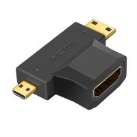 ราคา พร้อมส่ง 3 in 1 HDMI Female to Mini HDMI Male + Micro HDMI Male Adapter (สีดํา) (44326052730)