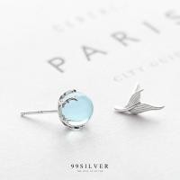 ราคา ต่างหูหางนางเงือก Mermaid Tail ดีไซน์เป็นฟองอากาศในน้ำด้วยหินสีฟ้าอ่อนสวยงาม (E56) (19211915068)