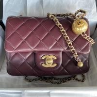 ราคา New Chanel mini7 ปรับสายได้ Fullset +rec Burgundy lamb skin (10934396354)