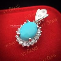 ราคา ❤️‍ จี้เทอร์ควอยส์ ล้อมเพชร จี้เงินแท้ ชุบทองคำขาว เทอร์ควอยส์แท้ YTG-11667 (14788782526)