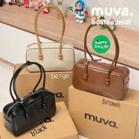 ราคา พร้อมส่ง MUVA Midi Boston ของแท้ 100% กระเป๋าสะพายไหล่ หนังวัว ทรงบอสตัน (27557382820)