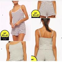 ราคา ชุดนอน Forever21 ruffle pajamas สีชมพูอ่อนลายทาง (ของแท้) (1561271816)