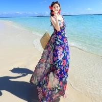 ราคา พร้อมส่ง !! ชุดใส่เที่ยวทะเล เดรสยาวลายดอกไม้สีน้ำเงิน ผ้าชีฟอง แฟชั่นชุดใส่เที่ยวทะเล ไอเดียชุดแต่งตัวไปเที่ยวทะเล ใ... (12793940572)