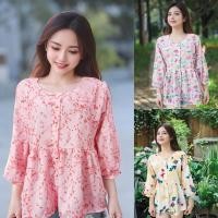 ราคา เสื้อยืดตุ๊กตาลายดอกน่ารักสำหรับผู้หญิง แขนตุ๊กตาที่มีลายดอกไม้ (27617774317)