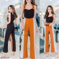 ราคา ชุดจั้มสูท แขนกุด ขายาว อกเว้า จั๊มสูท สีส้มอิฐ ใส่เที่ยวออกงานได้ค่าชิลๆใส่ออกเดท CL7051 TW15219 (9414960674)