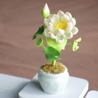 ราคา กระถางดอกบัวหลวงสีขาวทูโทนงานดินปั้น สูง 4" ใช้ประดับตกแต่ง บูชาสิ่งศักดิ์สิทธิ์ (12919090220)