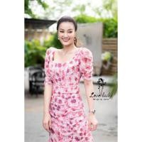 ราคา เดรสยาว เดรสผ้าชีฟองพิมพ์ลายดอกไม้สีหวาน สีชมพู เดรสทรงสวยน่ารัก (4088213511)