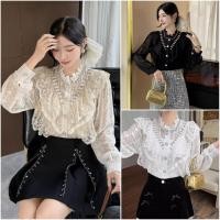 ราคา พร้อมส่ง เสื้อเเขนยาวลูกไม้ระบายกระดุมมุกปักหมุดเพชร (45800703926)