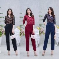 ราคา จั้มสูทขายาว แต่งลูกไม้แขนสามส่วน ใส่ทำงานได้ ใส่ออกงาน จั้มสูทขายาวสีดำ ทรงหรู สุภาพ แดง กรม พร้อมส่ง (28958357876)