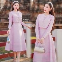 ราคา S-L⭐ชุดไทยประยุกต์ใส่ทำบุญ เสื้อ+กระโปรง โทนสีม่วง ⭐#BTstudio (18687513599)