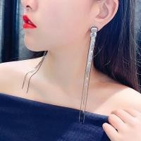 ราคา Silver Needle Long Dangle Earrings for Women Jewelry Rhinestone Statement Female Drop Tassel Earrings (46100042310)
