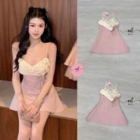 ราคา เดรสสายเดี่ยวสีชมพู เดรสช่วงอกแต่งดอกกุหลาบ 3D Mila (43112624497)