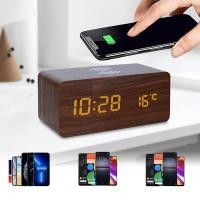 ราคา Wooden Digital Alarm Clock with Wireless Charging Temperature Display LED Desk Clock for Office Bedroom Bedside Décor Gi (47851671772)