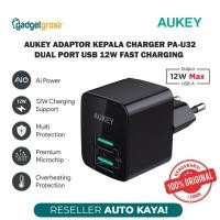 ราคา Aukey Dual Port USB A 12W Fast Charging Data Charger Cable Adapter PA-U32 AiQ Mini Wall Charger (25531790209)