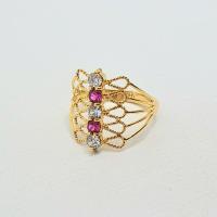 ราคา MERAH MATA 2 Gram Wide White Red Five Eye Mine Model Light Gold Ring (28515221462)