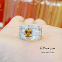 ราคา แหวนบุษราคัม เพชรแท้ ทองแท้งานทองแท้90% มีใบรับประกันทางร้านทุกชิ้น (5439551488)