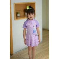 ราคา [ฟรีหมวกว่ายน้ําของแท้] KIMCHIBABY ชุดว่ายน้ําชิ้นเดียวคุณภาพสูงสําหรับเด็กผู้หญิงลายเอลซ่าสีม่วงเทรนด์ร้อนพิเศษ BB501 (40252793353)