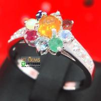 ราคา แหวนนพเก้าแท้ ช่อดอกไม้ แหวนเงินแท้ 92.5% ชุบทองคำขาว ประดับ พลอยนพเก้าแท้ (พลอยแท้ครบตามตำรา) หน้าแหวน 1 ซม. YTG-10481 (6644332407)