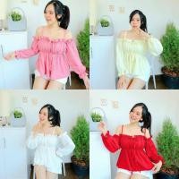 ราคา Chaba.Shop2 เสื้อสายเดี่ยว เปิดไหล่ปาดไหล่ได้ แขนยาวระบาย เอวยืด ผูกโบว์หน้า แฟชั่นน่ารักมาก#WS63 (24107093926)