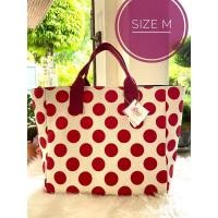 ราคา ❤️กระเป๋าถือ คล้องแขน ผ้าแคนวาสเนื้อดี เนื้อหนา ลายจุด สีแดง งาน diy สินค้าพร้อมส่ง❤️❤️❤️ (8954301688)