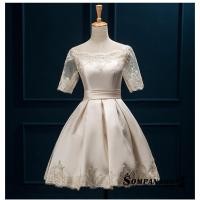 ราคา ชุดออกงานราตรีสั้นสีครีมเบจ ทรงเปิดไหล่แขนสามส่วน กระโปรงสั้นทรงเอบาน แนวสวยหวาน เรียบหรู ใส่ไปงานราตรี ไปงานแต่งงาน ... (4610931400)