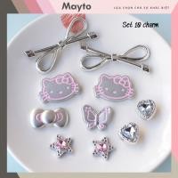 ราคา ชุดสติ๊กเกอร์ 10 ชิ้น เครื่องราง 3D พร้อมธีม Cat โบว์เงิน พลาสติกแข็งติดรองเท้าแตะ MayTo Crocodile JB-331 (41501508171)