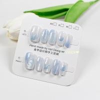 ราคา [LB&N❤] 10ชิ้นสีฟ้าแววแมวตาเล็บปลอมนางฟ้ามหาสมุทรหางนางเงือกกดบนเล็บ (40609812028)