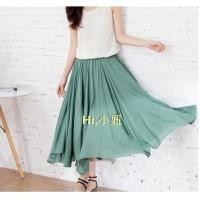 ราคา กระโปรงยาวผ้าเนื้อเบา จีบพริ้ว เอวยีด สีเขียว (917474982)