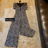 ราคา จั้มสูทขายาว จั้มสูทสีดำ ชุดสีดำลายโบว์สีขาว งานป้ายstylista-S (21544652179)