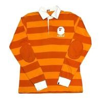 ราคา USED !!! BAPE ORANGE STRIPED LONG SLEEVE APE HEAD RUGBY POLO (44070327894)