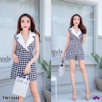 ราคา SS13444 Set เสื้อคอปกหยัก แขนกุด + กางเกงขาสั้น ลายชิโนริ (4650549680)