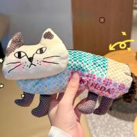 ราคา ญี่ปุ่นน่ารักแมวสามมิติออกแบบเย็บปักถักร้อยประกบผ้าใบกรณีดินสอ (43414321889)