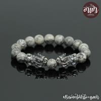 ราคา หินซิลเวอร์เลช อาเกต Silver Lace Agate ขนาด 10 มิล ปี่เซียะคู่ เงินแท้ 92.5% สีรมดำ หินแท้ หินสามัคคี เม็กซิกันอาเกต (7230105878)