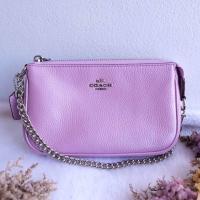 ราคา ของแท้ ส่งฟรี ❗ COACH #F20151 Pebble Leather Large Wristlet 19 Chain Clutch Bag (9562060870)