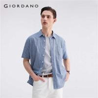 ราคา ❤ GIORDANO Men 100% Cotton Summer Chambray Single Pocket Short Sleeve Stripe Simple Fashion Cas (42013878384)