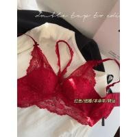 ราคา กางเกงใน ชุดชั้นใน ชุดชั้นในสีแดงผู้หญิงเชือกแขวนคอคอรวบรวมไม่มีแหวนเหล็กรับหน้าอกป้องกันการหย่อนคล้อยปรับเซ็กซี่ลูกไม้ชุดชั้นในชุด (45501450845)