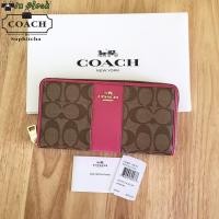 ราคา COACH ACCORDION ZIP WALLET IN SIGNATURE CANVAS WITH LEATHER (PINK RUBY) (31900743)